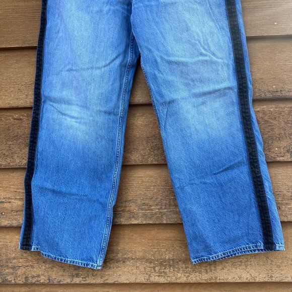 Madewell Womens Low-Slung Baggy Jeans Size 31 Blue Denim With Black Side Stripes - Picture 7 of 14